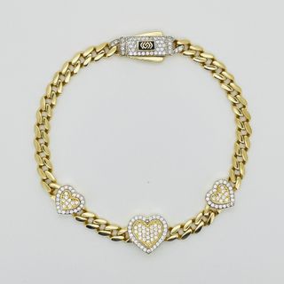 PULSERA BARBADA 3 CORAZONES Y CIRCONITAS. Oro 18k.
