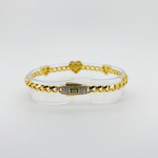 PULSERA BARBADA 3 CORAZONES Y CIRCONITAS. Oro 18k.