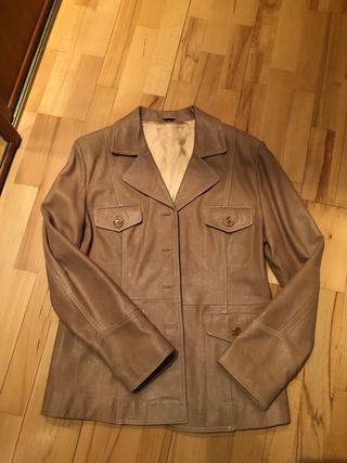 Chaqueta de piel ovina beige marrón Talla 44