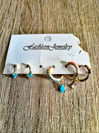 Set Pendientes Moda Oro y Turquesa