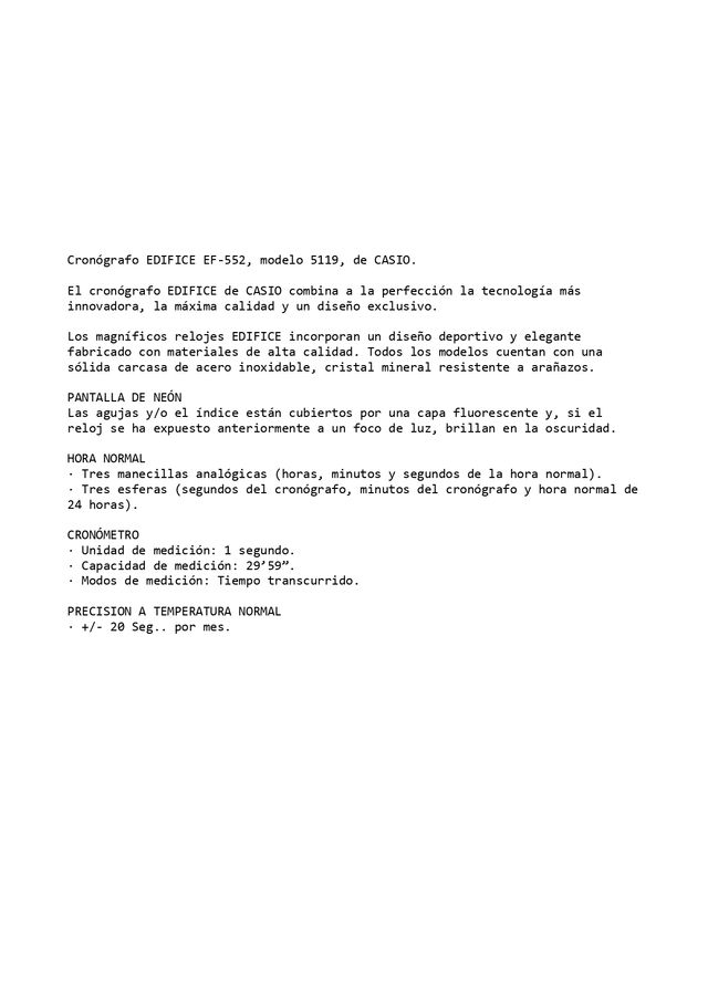 Reloj Casio Edifice EF-552 Cronógrafo 5119