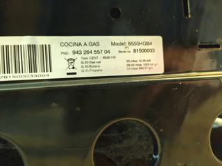Cocina Corberó 5 fuegos + horno (Gas butano)