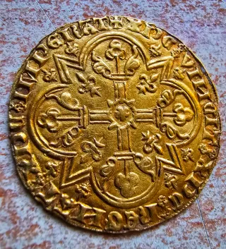 Moneda de oro medieval francesa Cordero