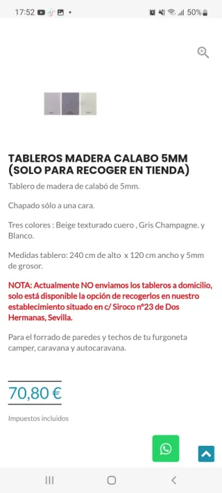 Tablero camper de madera de calabo 5mm