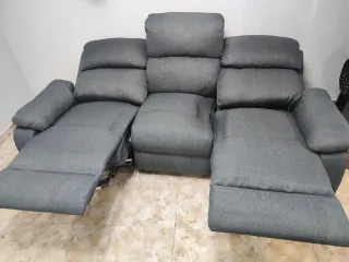 Sofá Reclinable Gris Tela