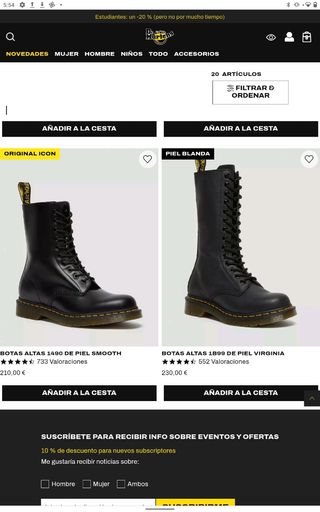 Botas clásicas Dr. Martens altas mujer, talla 34