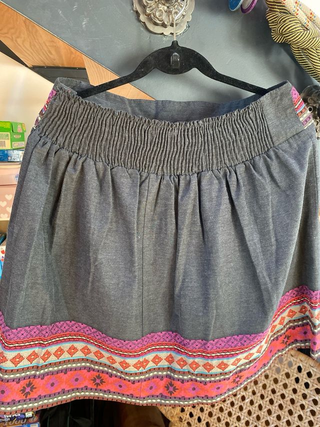 Falda Promod folk gris multicolor