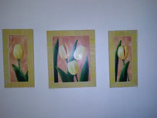 Conjunto de 3 cuadros de tulipanes amarillos