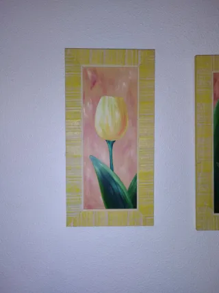 Conjunto de 3 cuadros de tulipanes amarillos