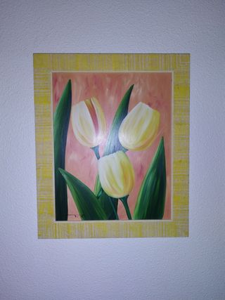 Conjunto de 3 cuadros de tulipanes amarillos