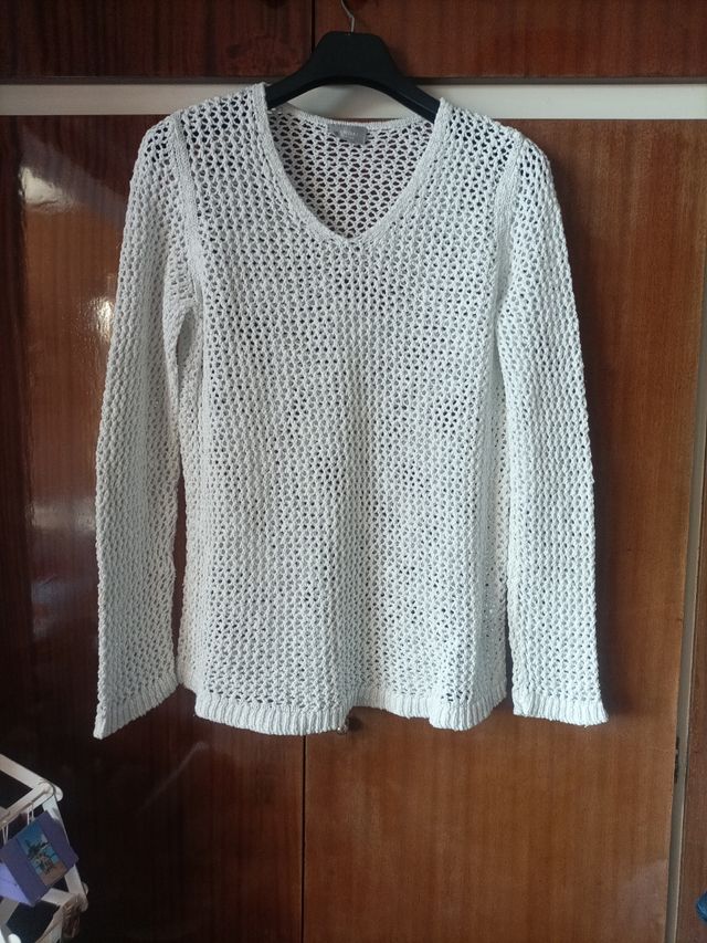 Jersey blanco de punto calado