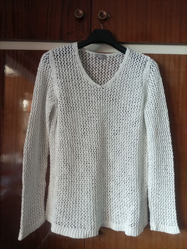 Jersey blanco de punto calado