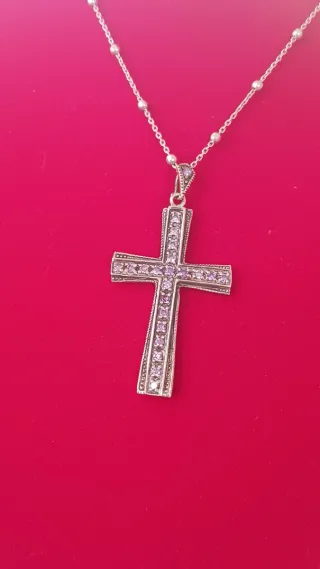 Colgante Cruz Plata Amatistas Moradas