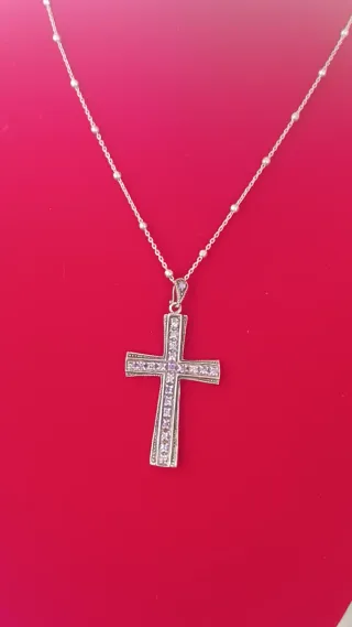 Colgante Cruz Plata Amatistas Moradas