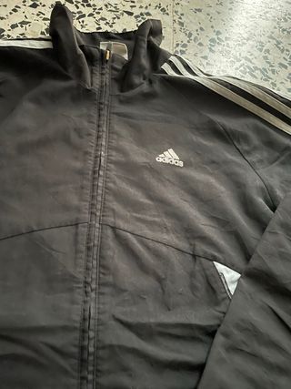 Adidas Chaqueta Vintage Negra Rayas Grises