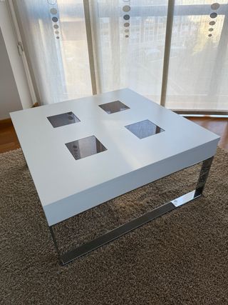 Mesa centro elevable blanca con cristal y metal