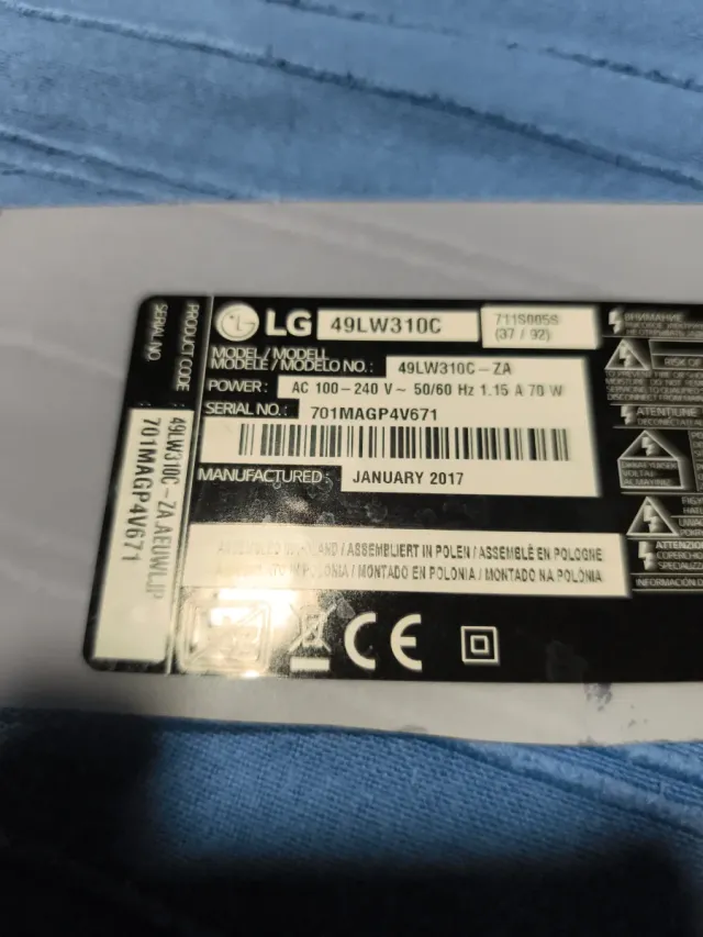 Placa de TV LG modelo 49W310C-Z