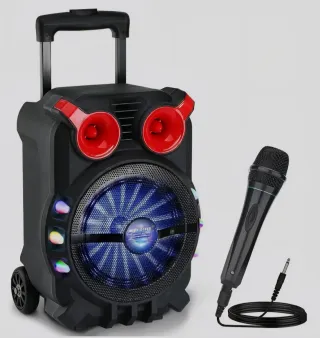 Altavoz Bluetooth Portátil con Luces Asa y Ruedas!