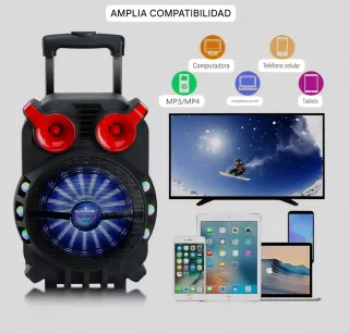 Altavoz Bluetooth Portátil con Luces Asa y Ruedas!