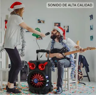 Altavoz Bluetooth Portátil con Luces Asa y Ruedas!