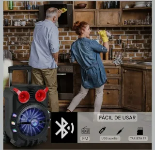 Altavoz Bluetooth Portátil con Luces Asa y Ruedas!