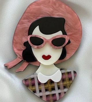 Spilla retrò donna anni '50 rosa acrilico