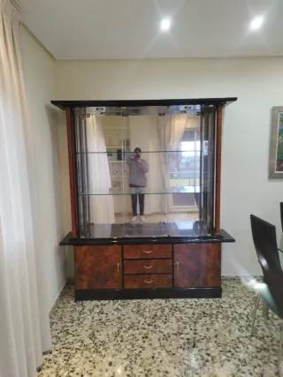 Estantería Cristal Vintage Madera Negra Marrón
