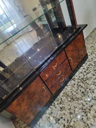 Estantería Cristal Vintage Madera Negra Marrón