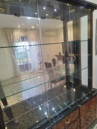 Estantería Cristal Vintage Madera Negra Marrón