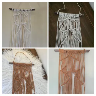 Arazzo Macramè da parete Boho rustico con legno 