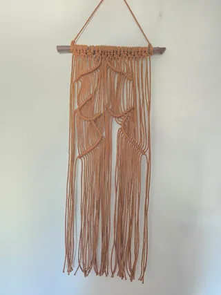 Arazzo Macramè da parete Boho rustico con legno 