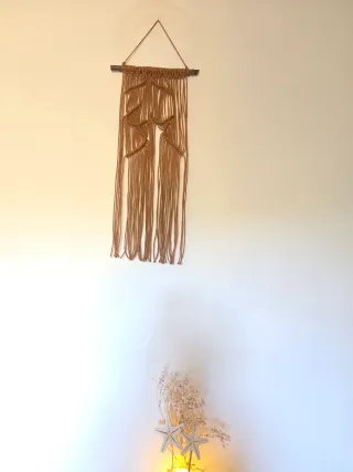 Arazzo Macramè da parete Boho rustico con legno 