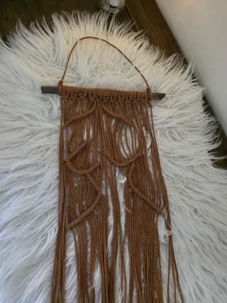 Arazzo Macramè da parete Boho rustico con legno 