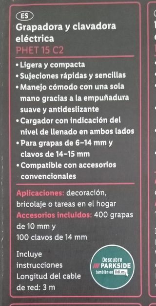 Grapadora y clavadora parkside eléctrica 