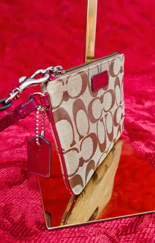 Monedero Cartera Coach Beige y Rojo
