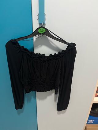 Blusa top negro manga larga