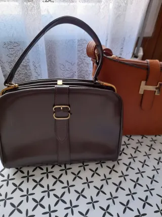 Bolso Cuero Vintage Francés Marrón