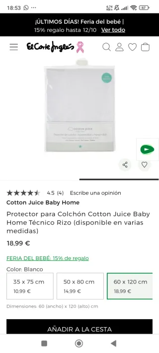 Protector colchón cuna Cotton Juice 60x120