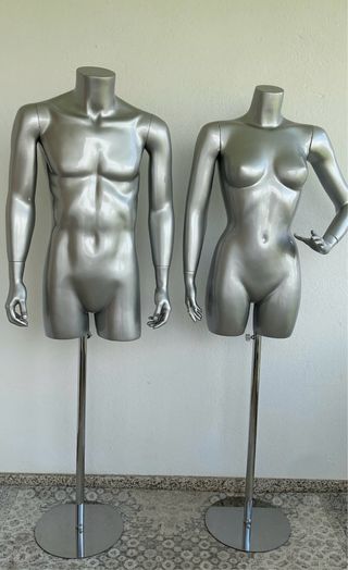 Maniquí Torso Hombre Plata con Pie. torso mujer.