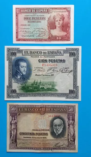 Lote 3 Billetes 10, 50 y 100 Pesetas 1925 y 1935 