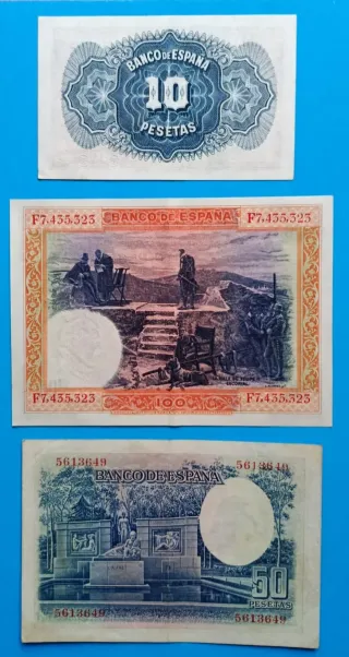 Lote 3 Billetes 10, 50 y 100 Pesetas 1925 y 1935 