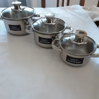 Set 3 Pentole Acciaio Inox con coperchio in vetro
