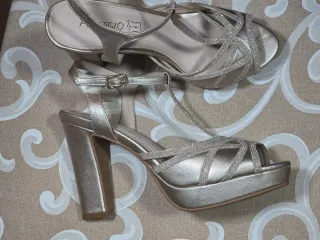 Zapatos tacón Prestigio oro rosa piel talla 39