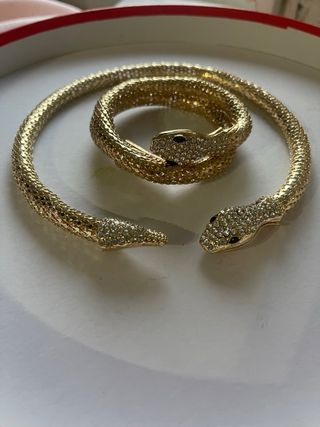 Collar y pulsera serpiente dorada