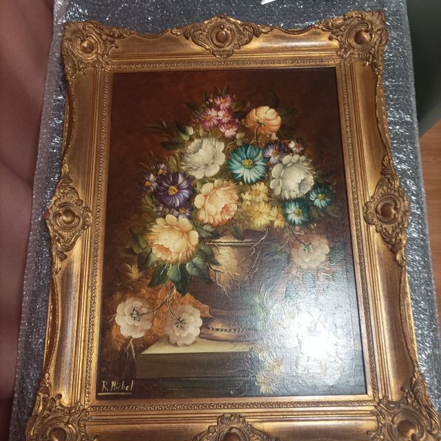 Óleo sobre lienzo. Jarrón floral de R. Michel 