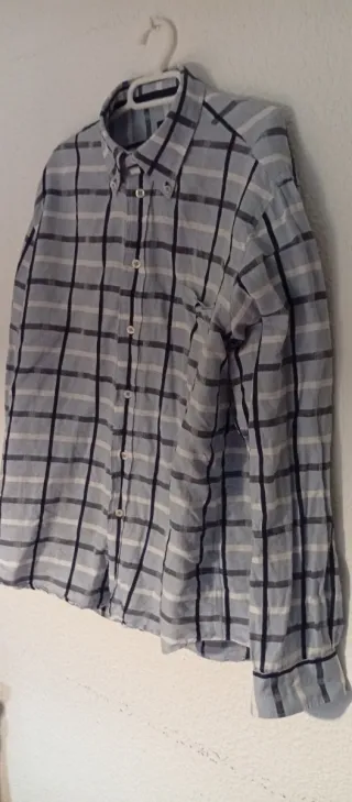 Camisa Cortefiel cuadros hombre,lino y algodón 
