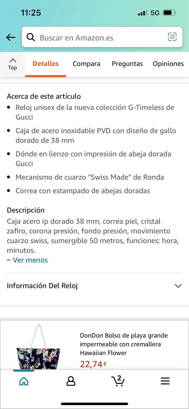 Elegante Reloj Gucci Marrón y Dorado Abeja.