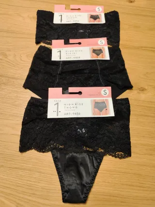 Pack 3 Braguitas Tanga y Bikini Negro Talla S