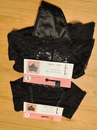 Pack 3 Braguitas Tanga y Bikini Negro Talla S