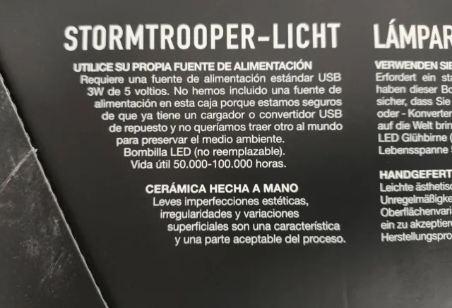 Lampara Casco Stormtrooper Star Wars Cerámica USB